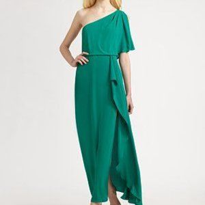 Asymmetric BCBG green gown